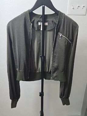 H&M Olive Green Cropped Bomber Jacket